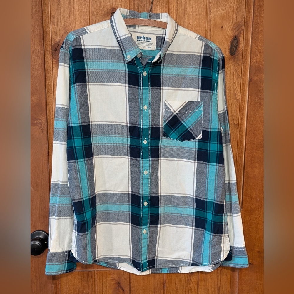 Urban Outfitters Men's Blue Plaid‎ Shirt